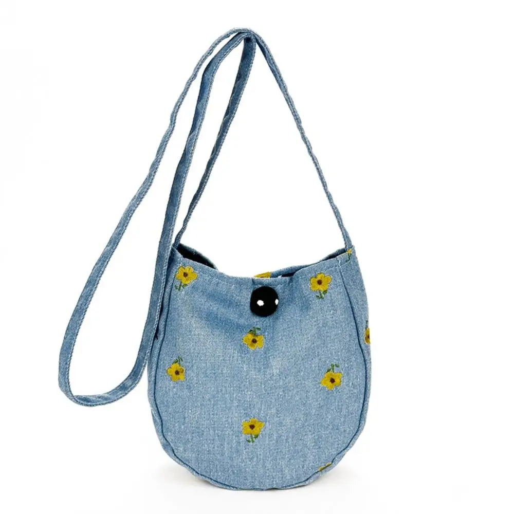 Y2K الدنيم حقيبة قماش قنب لطيف سعة كبيرة مطرزة الكرز حقيبة كروسبودي حقيبة يد البلد نمط الجينز حقيبة ساعي الشارع الشهير