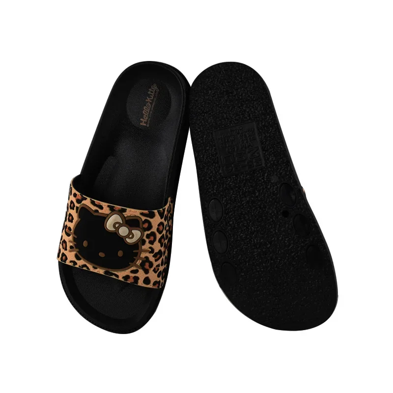 Hello Kitty Leopard Print Slippers Kawaii Summer Home Bathroom Bath Sandals Creative Fashion Non-slip Travel Can Be Worn Outside