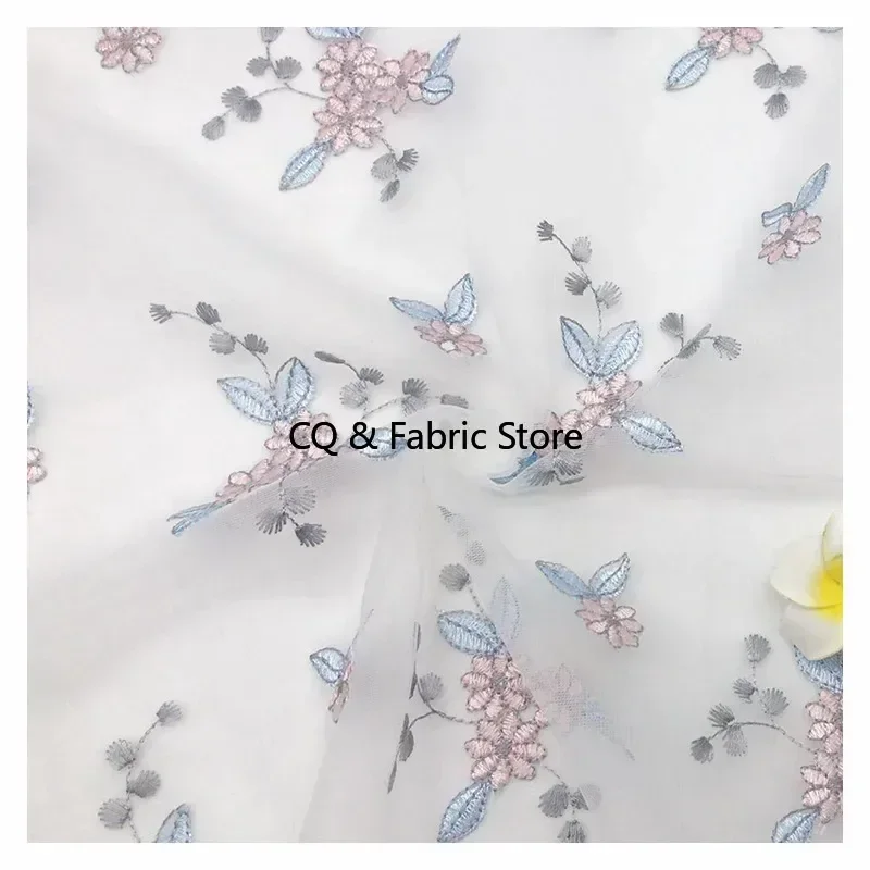 1 metro 143 cm fiore ricamato morbido tulle fiore tessuto a rete vestiti per ragazze donne vestono materiale fai da te decorazione per feste a casa