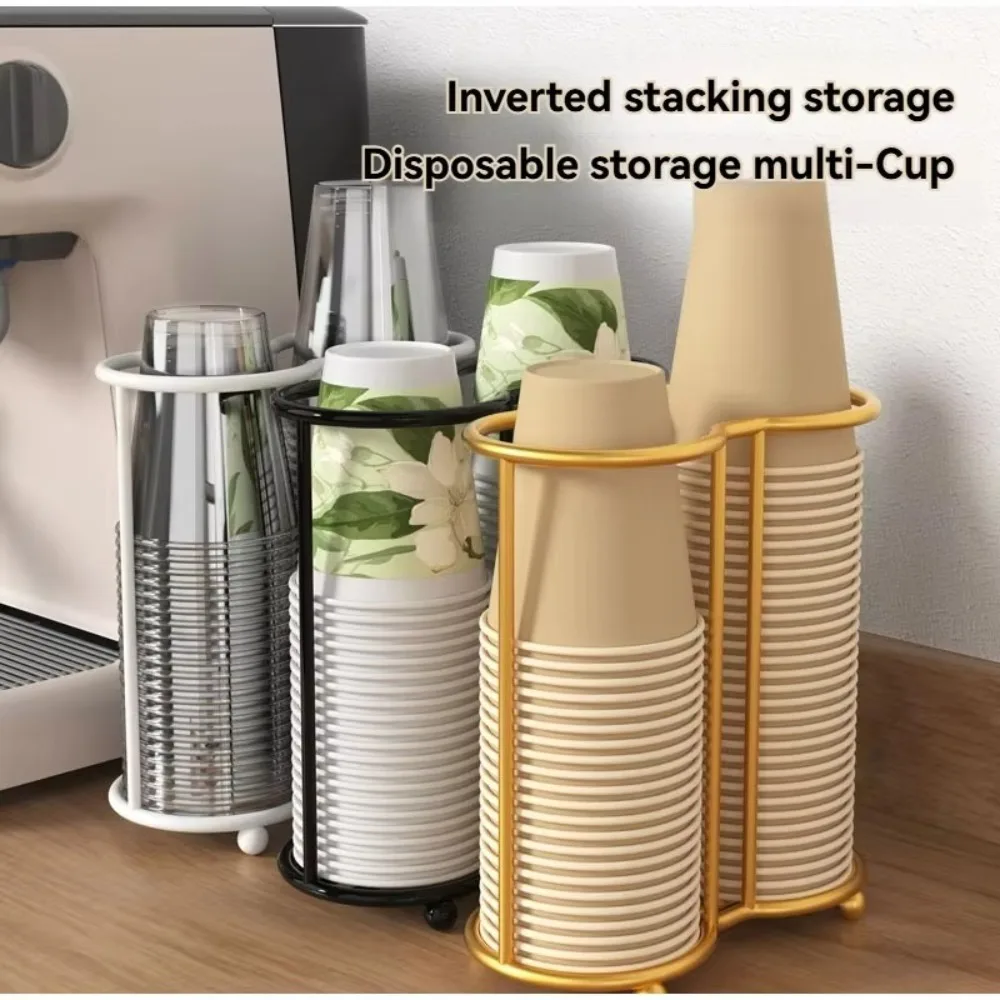 Metal Kitchen Paper Cup Holder Large Capacity Single Layer Cup Storage Shelf Double Layer Hollow Out Design
