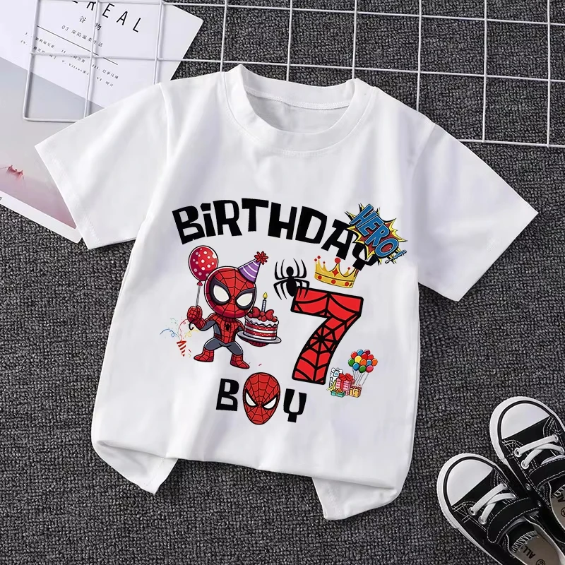 2026 Marvel Spiderman Kids Birthday Party Tshirts Baby Number 3-9 T-Shirt Children Fashion Tops Tees Boys T Shirt Clothes