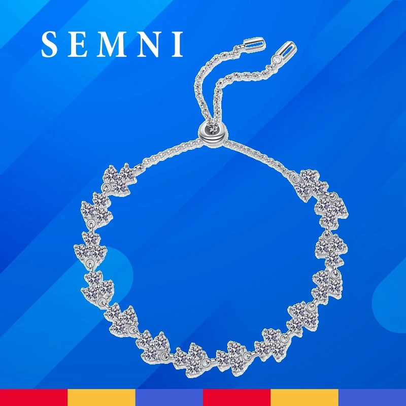 

SEMNI Total 4.2ct Moissanite Diamond Lucky Clover Bracelet for Women Pt950 Plated 925 Sterling Silver Noble Hand Jewelry