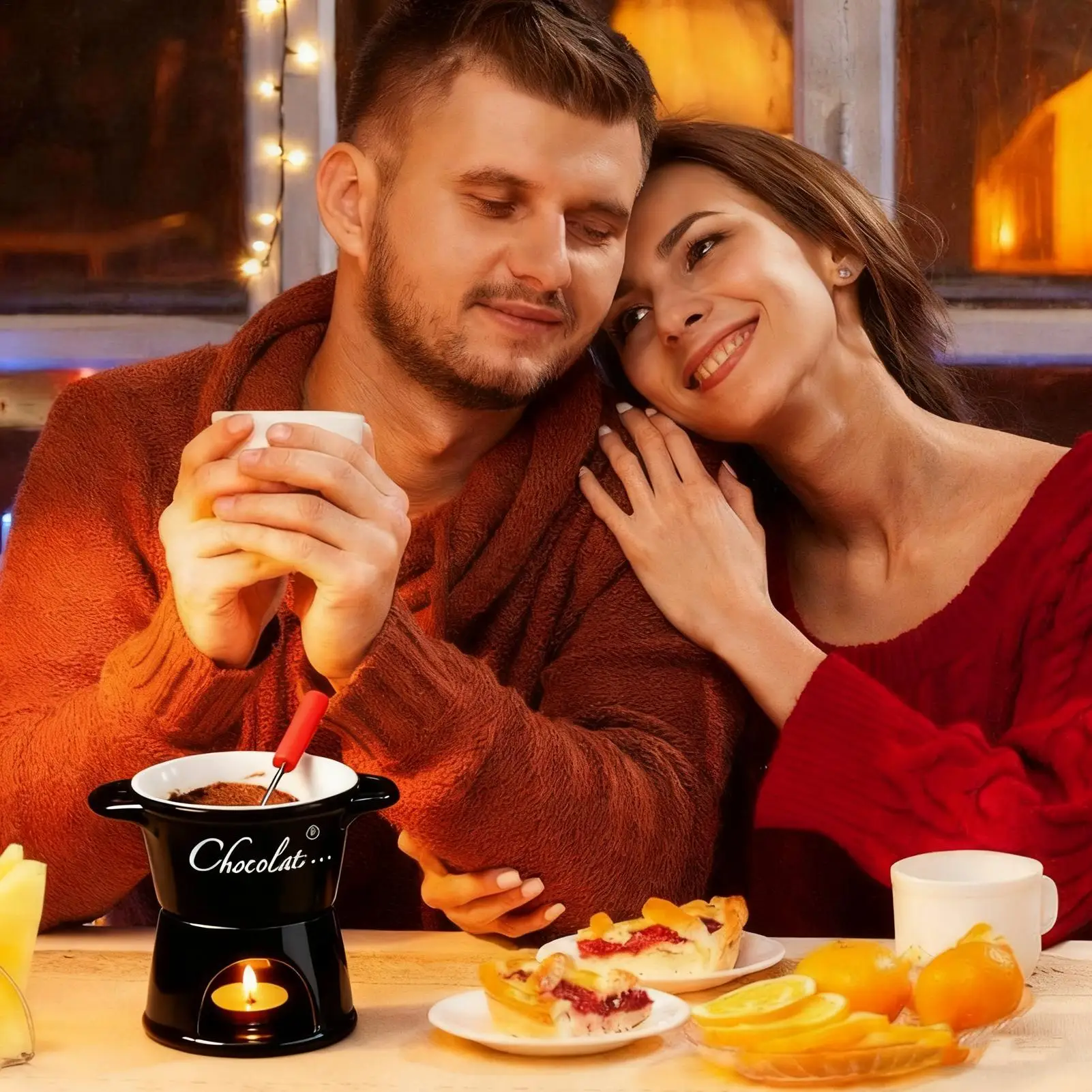 Taza para Fondue de Chocolate, crisol con tenedor, calentador de taza de café para Fondue Personal para cumpleaños, boda, cena de fiesta del Día de San Valentín