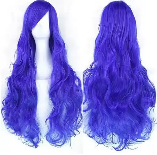 Wig rambut sintetis panjang, Wig Cosplay wanita, rambut pesta panjang, Wig merah muda, pirang, hitam, biru