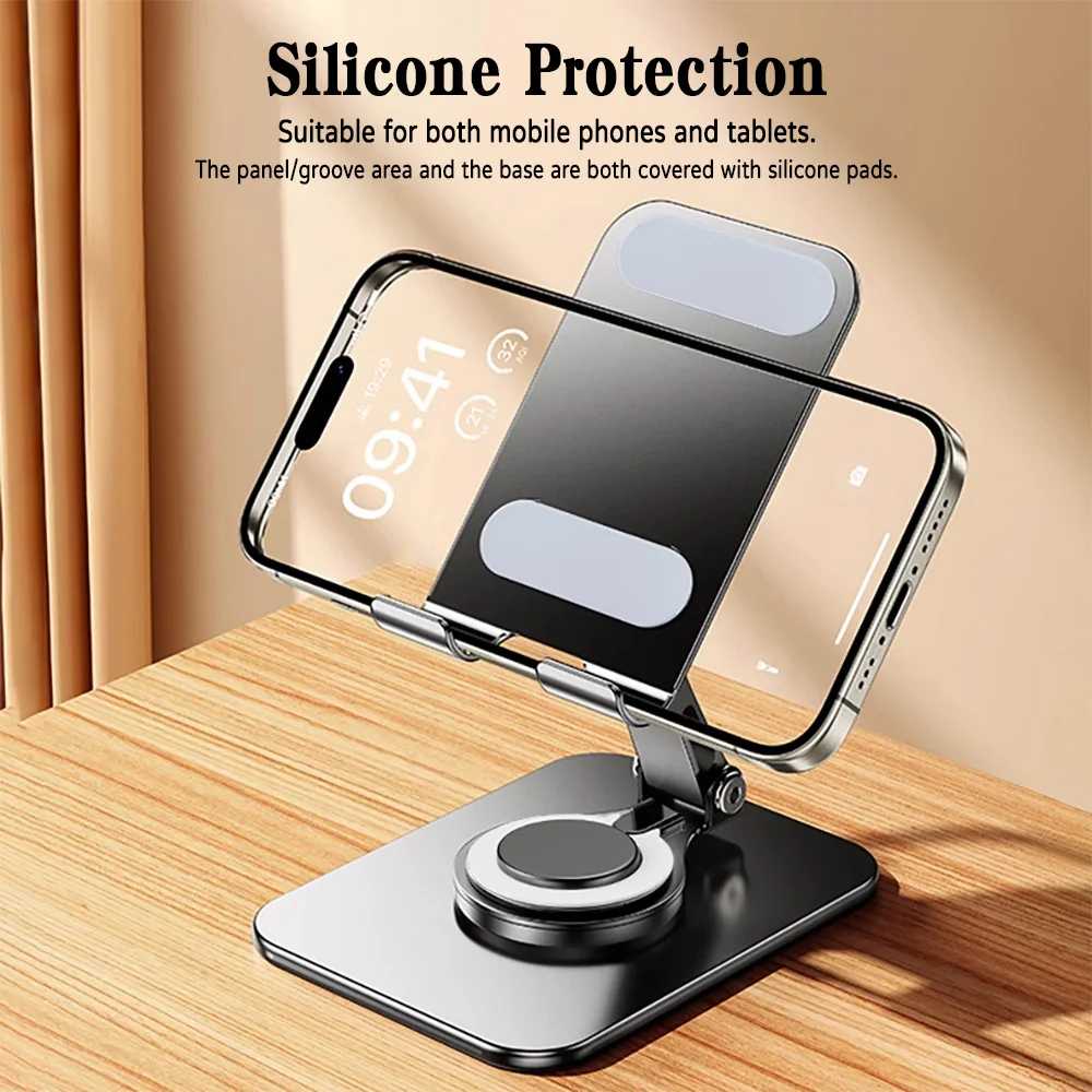 360 Rotatable Metal Phone Tablet Stand Foldable Desktop Phone Holder Smartphone Kickstand Tablets Anti-Slip Desk Mount Brackets view 3