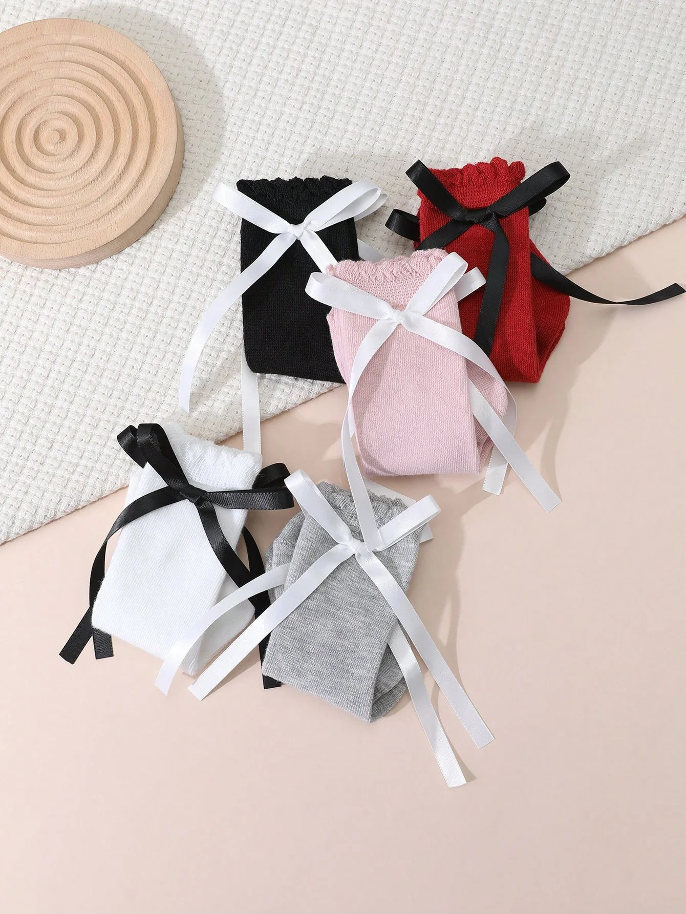 5 Pairs of Baby Girls' Multi-Color Socks with Long-Tailed Bowknot on the Side, Soft and Fashionable Socks for Daily Wear by Little Babies