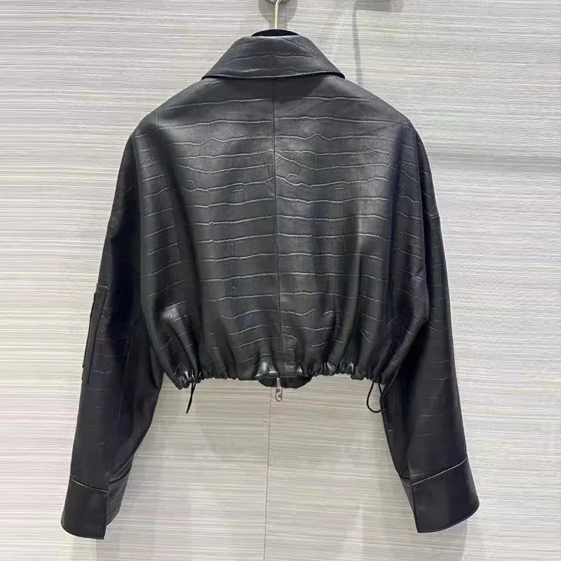 2024 New Sheepskin Leather Jacket Crocodile Pattern Soft High-quality Soft Leather Coat E65