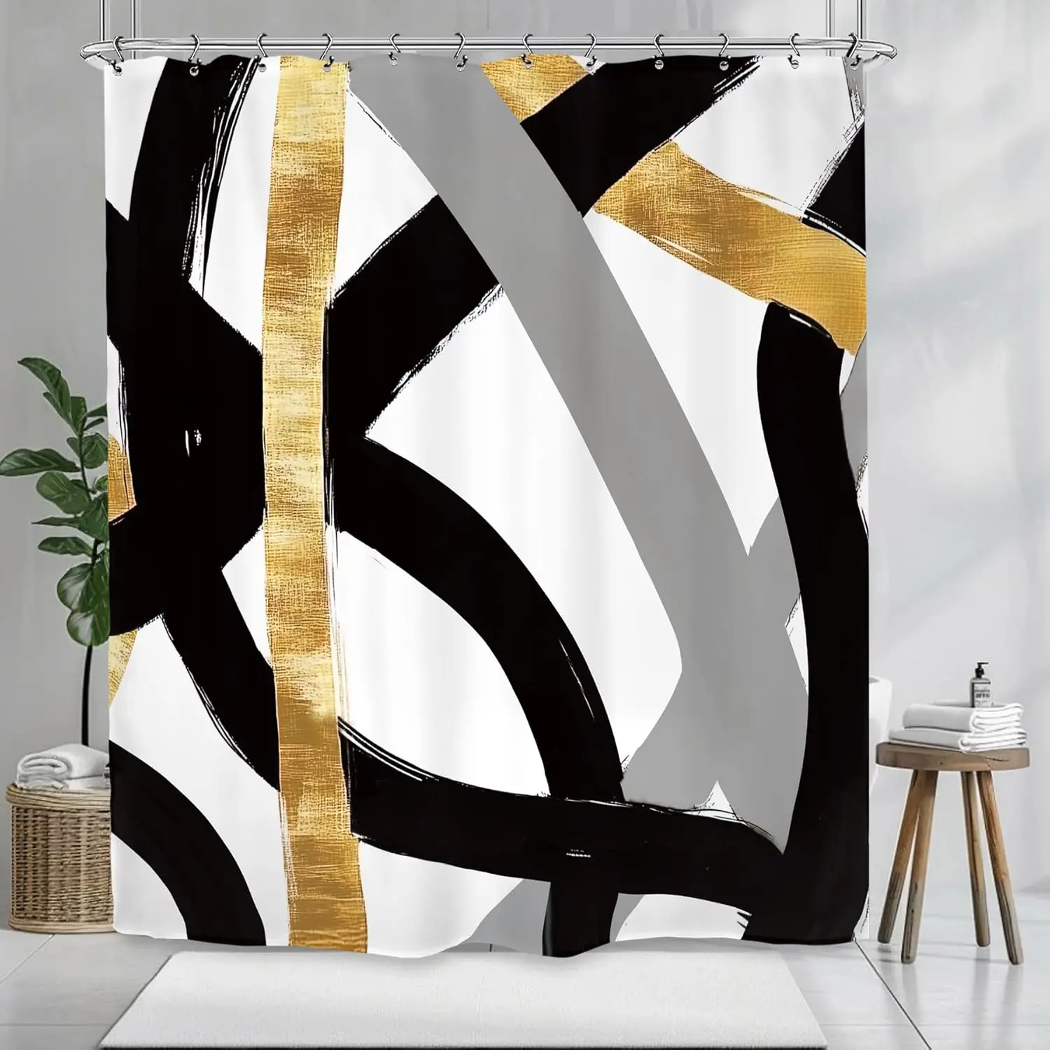 

Абстрактная черно-белая золотая шторка для душа 180x180 см, современный декор для ванной комнаты, водонепроницаемый художественный дизайн для ванны и душа