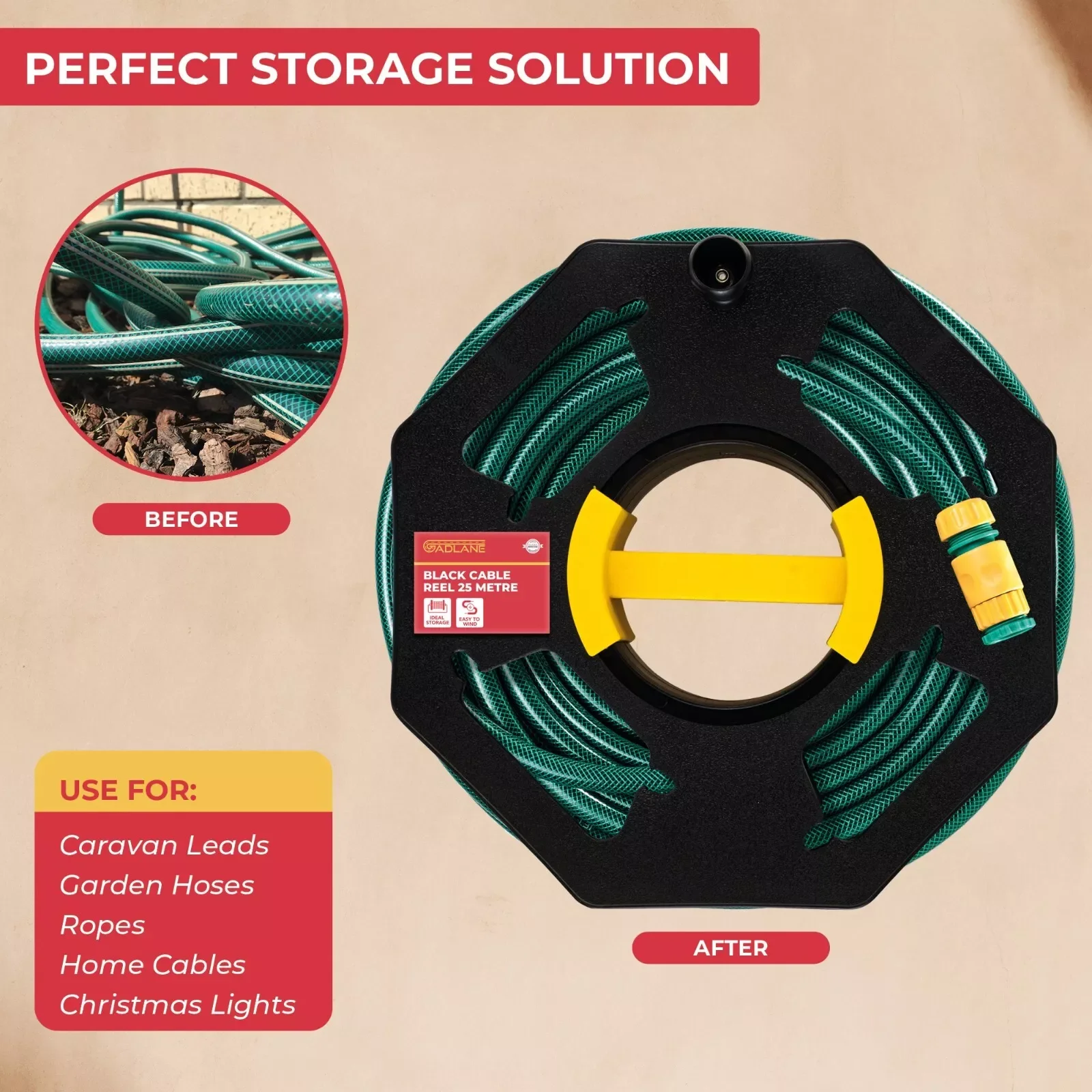 Plato de línea rodante para RV, práctico carrete de Cable ordenado, rueda de almacenamiento, mango grande, almacenamiento de Cable de manivela para Camper, caravana, autocaravana, 1 ud.