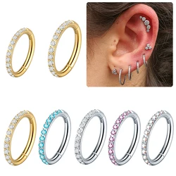 1PC 316L Steel Daith Earring Hoop Rings 16G Ear Cartilage Tragus Helix Septum Piercing Jewelry Hinged Segment Hoop With CZ Paved