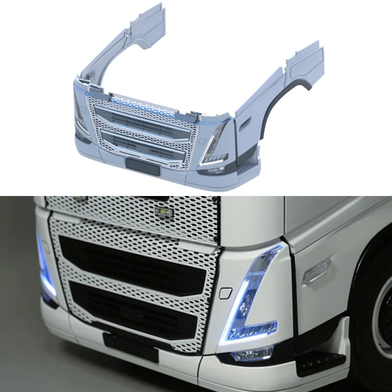 Cockpit Center Grille Kit with Headlights for Tamiya 1/14 RC Truck for VOLVO FH16 750 Model Car DIY Parts