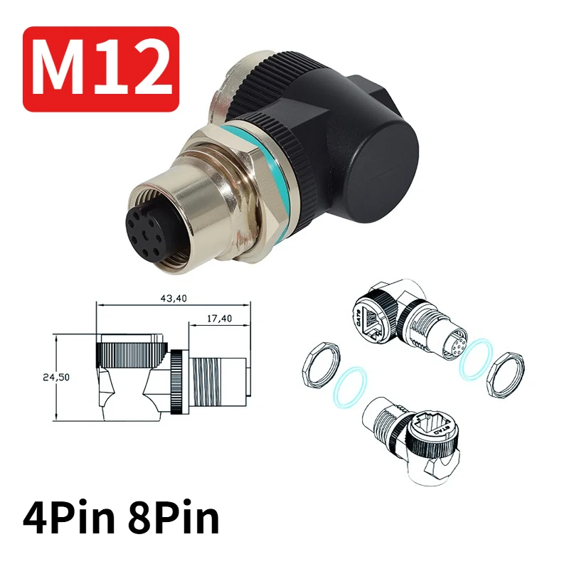 

1pc M12 8Pin A-type to RJ45 Male Adapter M12 4Pin D-Code to CAT6 Network Connector IP67 RJ45 Female to 8-pin A Coding Plug Joint