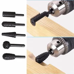 5pcs Rasp File Drill Bits Rasp Set Drill Grinder Drill Rasp for Woodworking Carving Tool 1/4