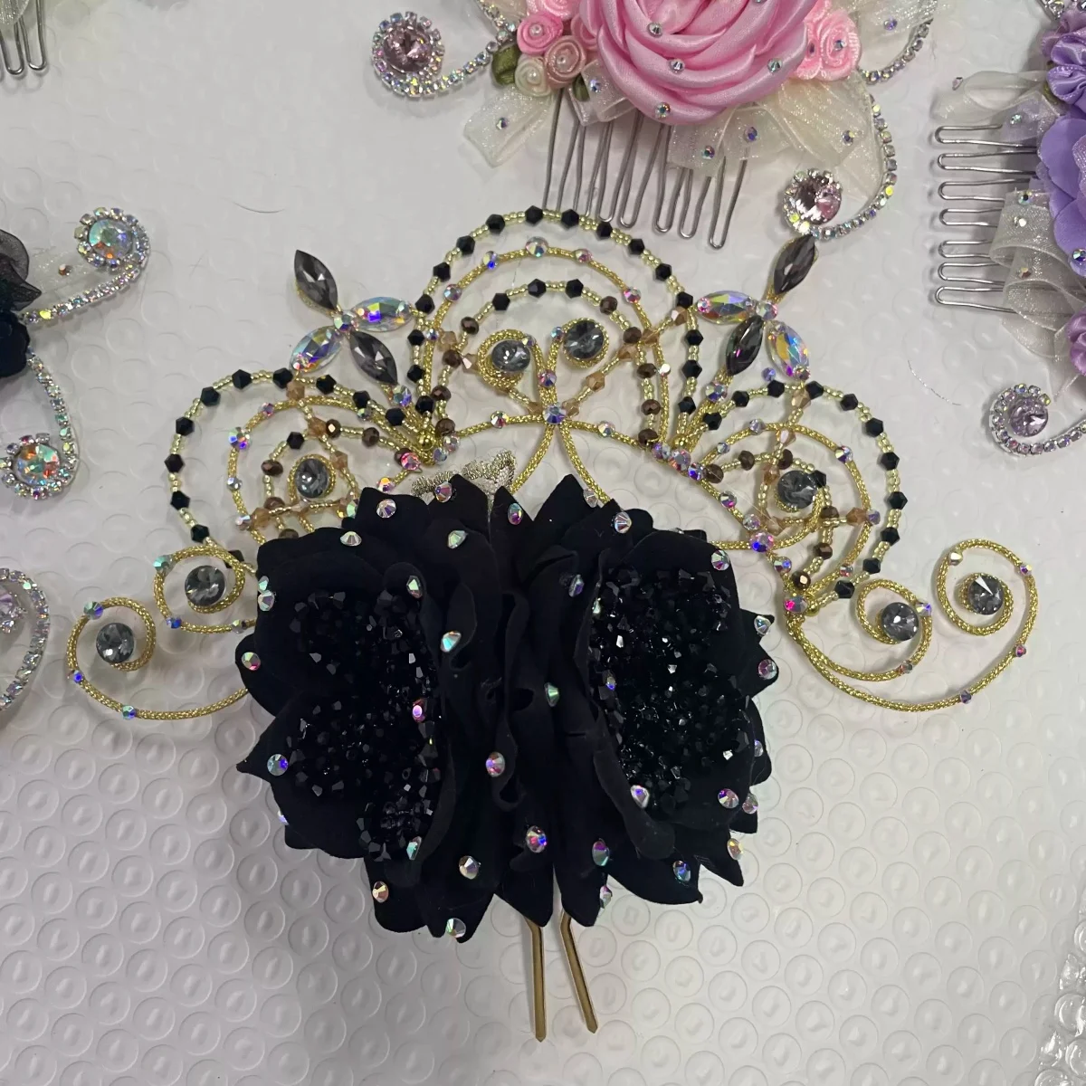 Ballet Variations Headpiece Black Double Flower Haircomb