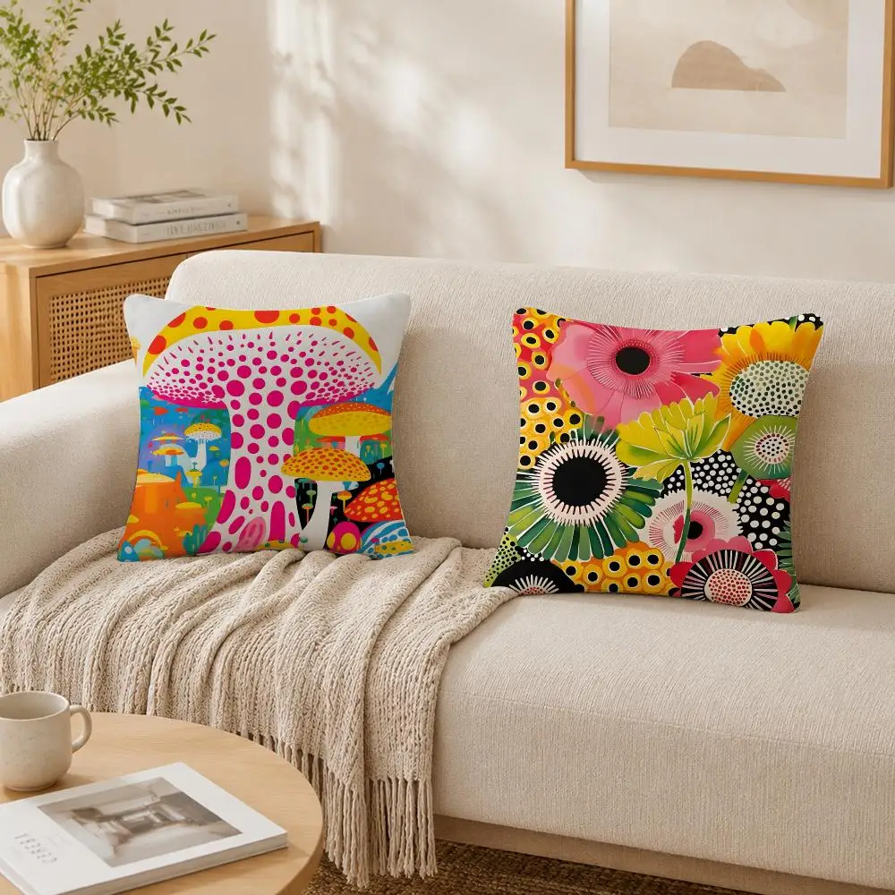 Hot Art K-Kusama Yayoi Cushion Cover Plush Decorative Pillow Case With Hidden Zipper Cutecore Room Decor For Home