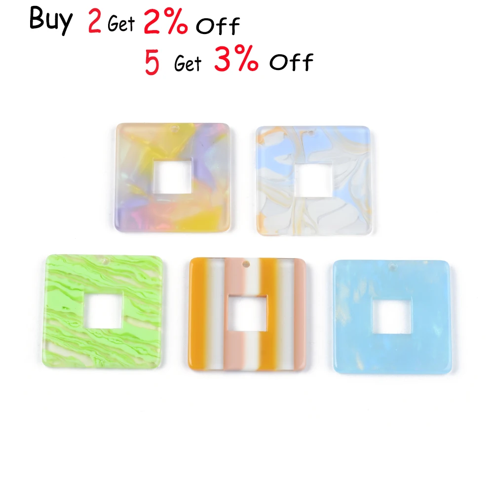 6pcs/lot Colorful Hollow Out Square Flat Acrylic Pendants Plate Jewelry Accessories Handmades Fashion For DIY Earrings Component