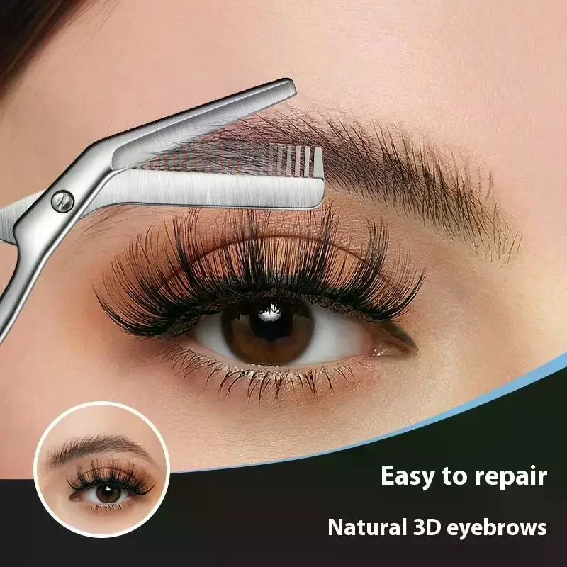 1Pcs Eyebrow Trimming Scissors With Combs Professional Eyebrow Trimmer Stainless Steel Grooming Eyebrow Shaping Scissors Tools