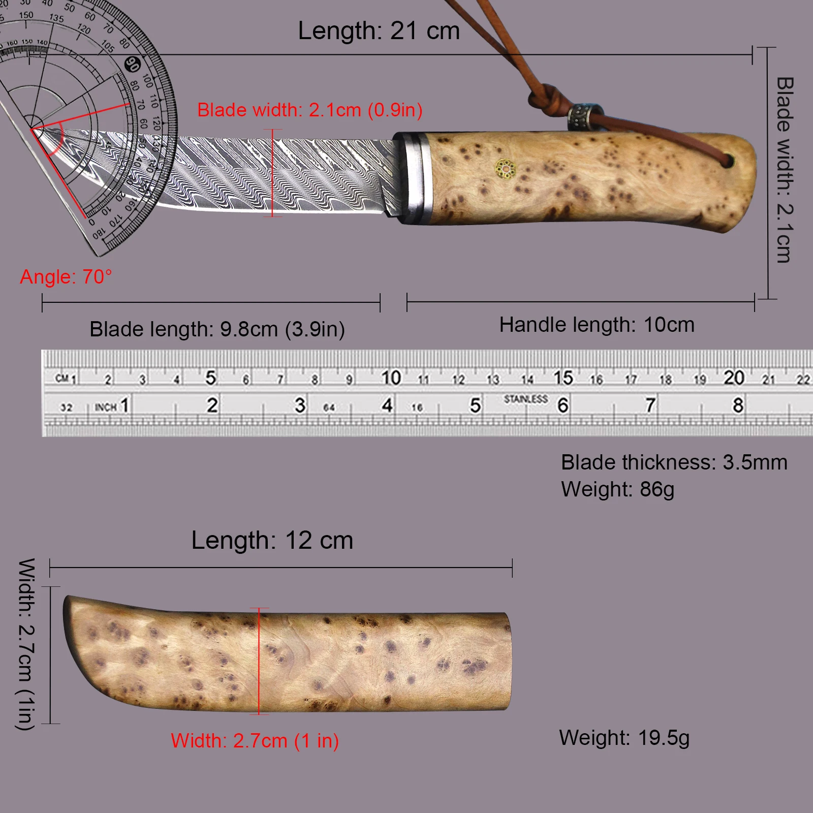 Swedish Damascus Steel hunting straight knife, Hidden wood outdoor survival hunting knife, EDC tool knife, collection gift knife