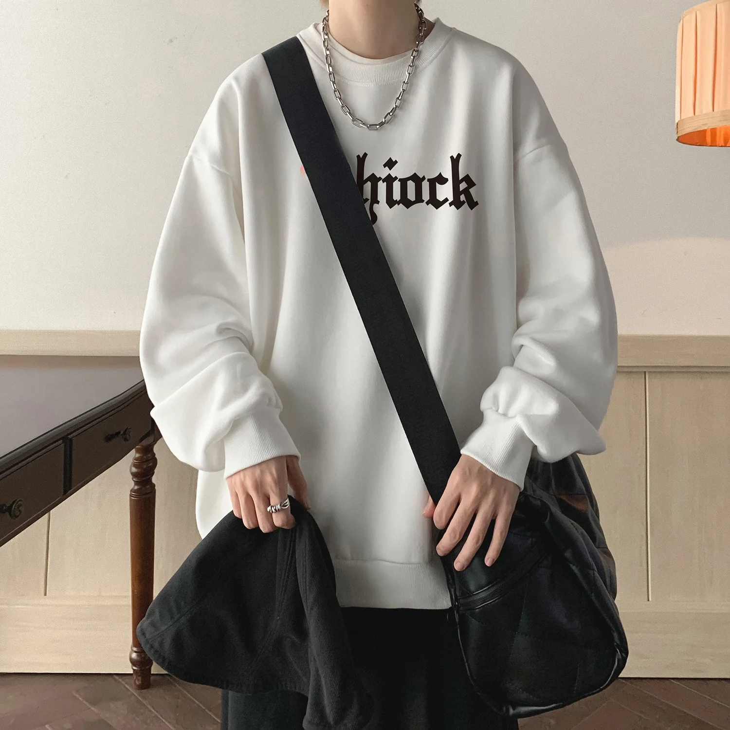 

Thiened round Ne Sweatirt for Men Spring Autumn Faion Brand Printed Hoodie Winter Outerwear Casual Loose Fit Streetwear