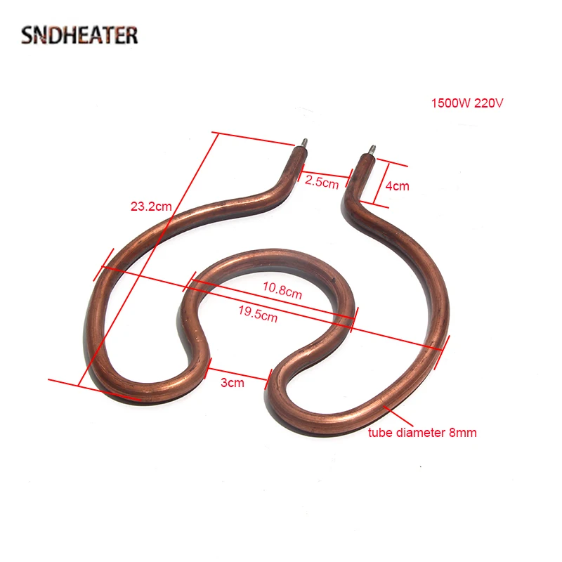 SNDHEATER 1500W 220V Copper Horseshoe Shape Heating Element 8mm Tube High Temperature Resistance Heated Boiler 19*16MM 23*20MM