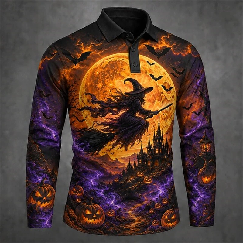 Women's Autumn Halloween Long-Sleeve Polo Shirt 