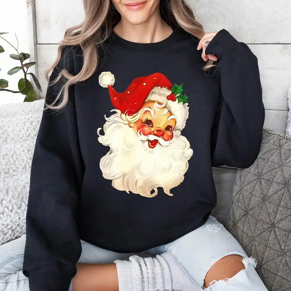 Damen Weihnachten Gemütliches Fleece Sweatshirt Vintage Santa Weihnachten Urlaub Sweatshirt Langarm Fleece Y2K Sweatshirt Streetwear