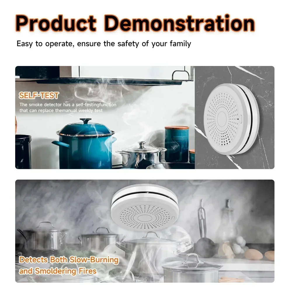 Sensor Alarm Kebakaran dan Asap Tuya 2 in 1 dengan WiFi, Detektor CO & Asap Pintar, Detektor Gas Karbon Monoksida untuk Rumah Pintar