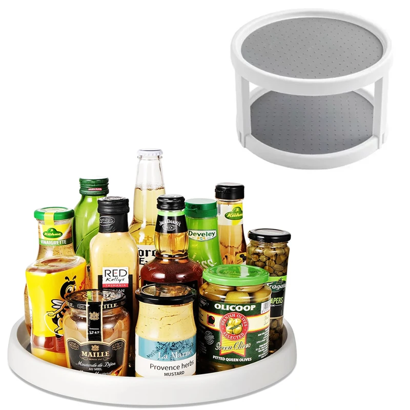 Round Turntable Non-Skid Spice Rack for Storage Kitchen Fridge Bathroom Makeup Vanity Countertop Sink Spinner Tray Collator