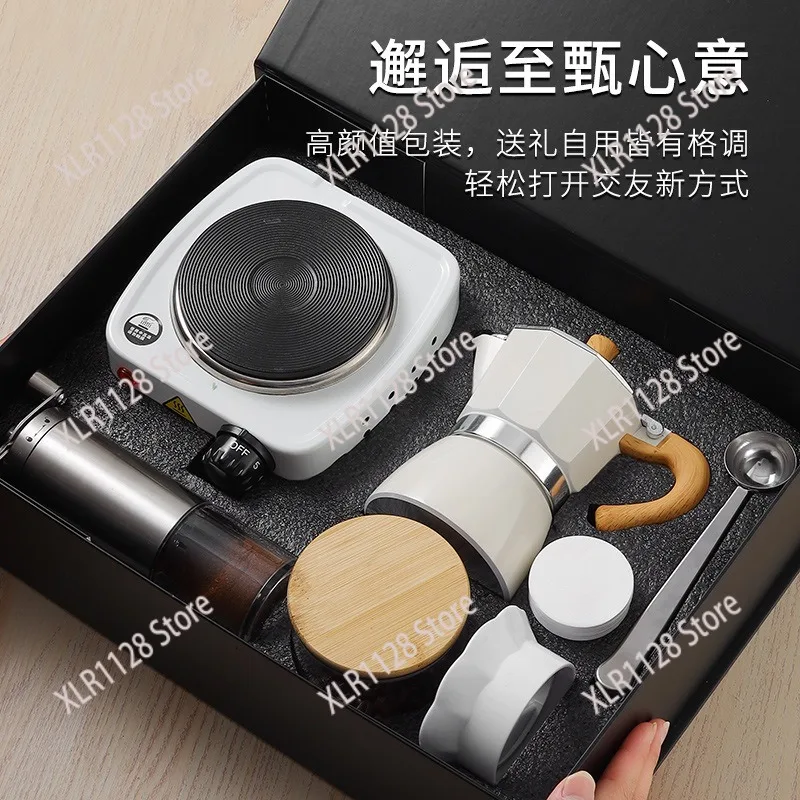 Luxury Coffee Maker Set Moka Pot Manual Grinder Pour Over Kettle Gift Box