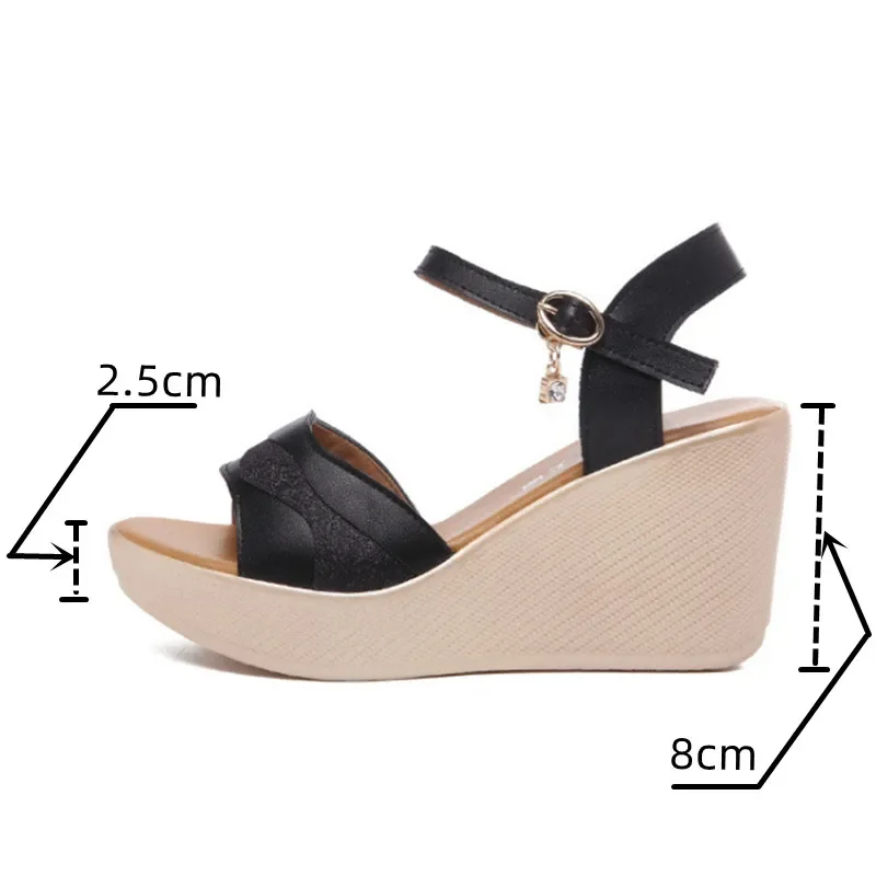 Small Size 32-43 Thick Sole Chunky Beach Wedges Shoes for Women High Heels 2024 Summer Buckle Platform Sandals Office Mom