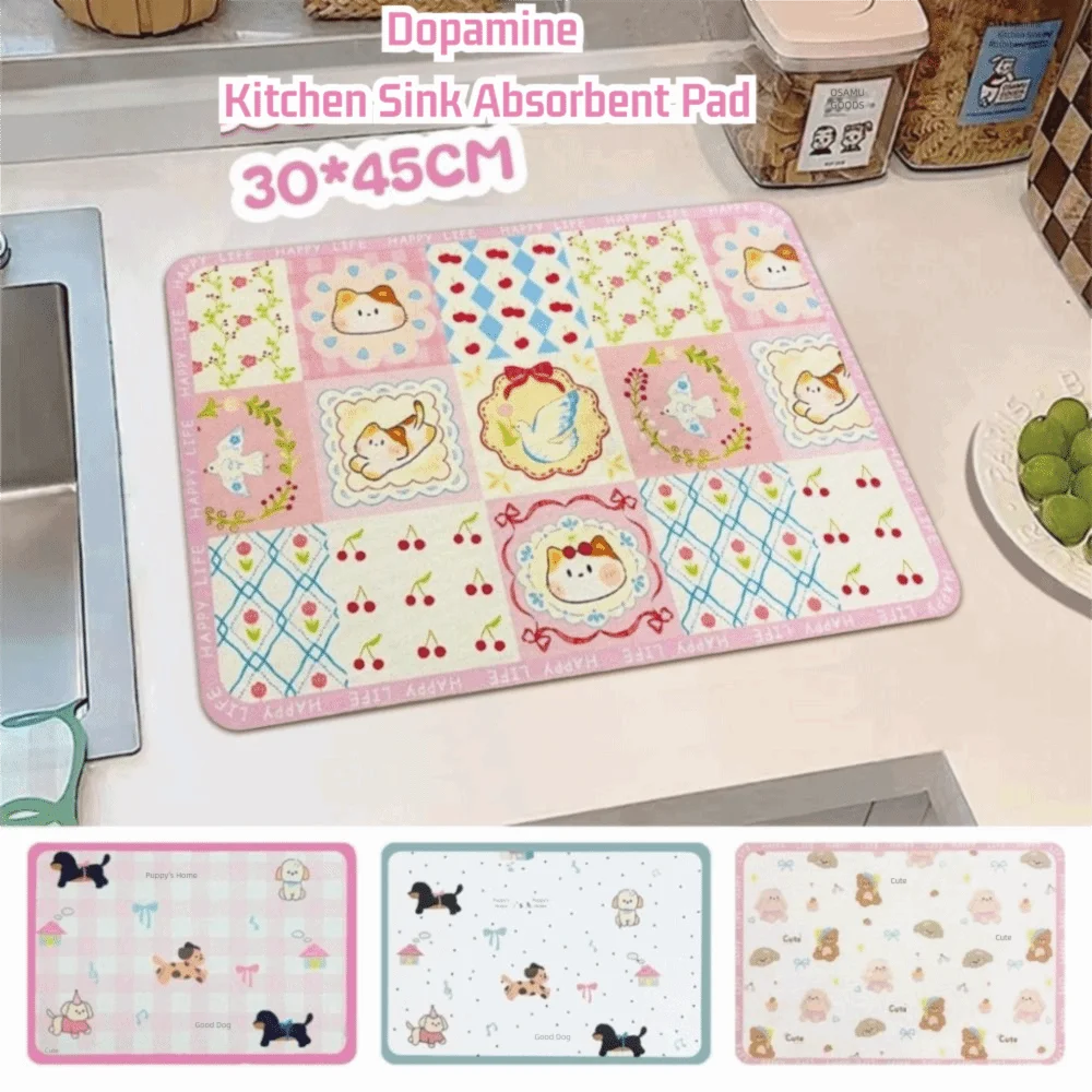 New 30*40CM Absorbent DishMat Printing Water Absorbing Anti-skid Rugs Floor Mat Non-slip Coaster Kitchen Bathroom