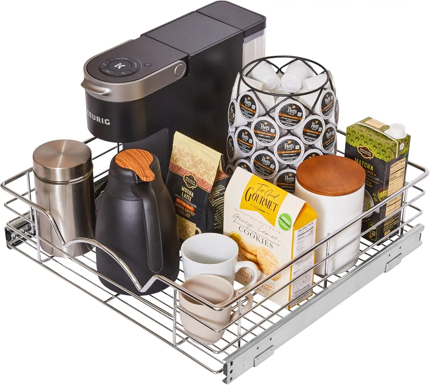 

Pull-Out Cabinet Organizer for Kitchen, Pantry & Under-Sink Storage, Heavy-Duty Full-Extension, 20" W x 21" D x 5" H