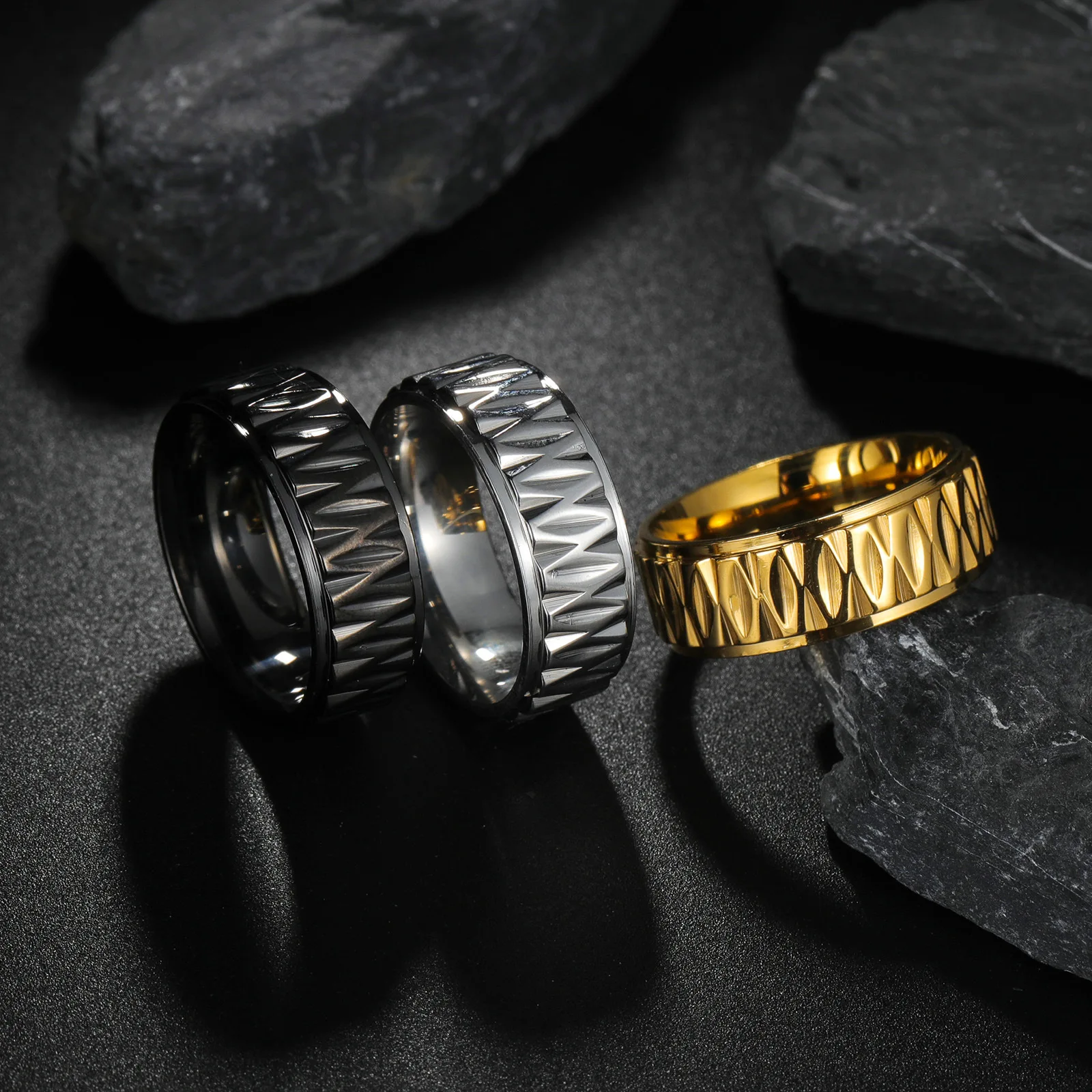 Fashion Double Groove Stripes Textured Couple Rings Stainless Steel Jewelry Valentine's Day Gifts Party Anniversary
