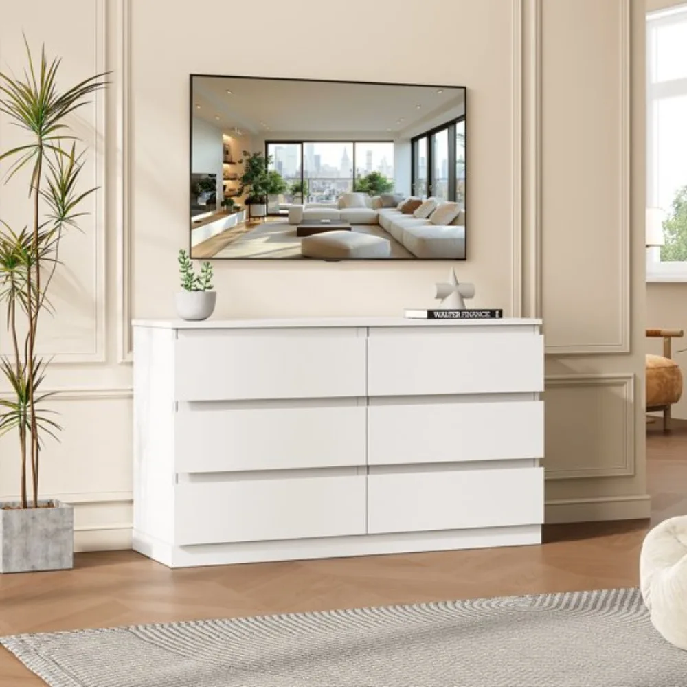 

White Dresser for Bedroom,Modern 6 Drawer Dresser with Deep Drawer,Storage Chest of Drawers,TV Stand Dresser for Living Room