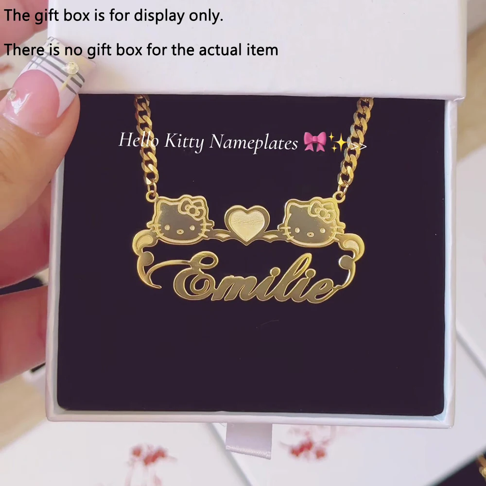 Personalized Hello Kitty Name Necklace Custom Engraved Nameplate Pendant Stainless Steel Sanrio Jewelry For Women Birthday Gift