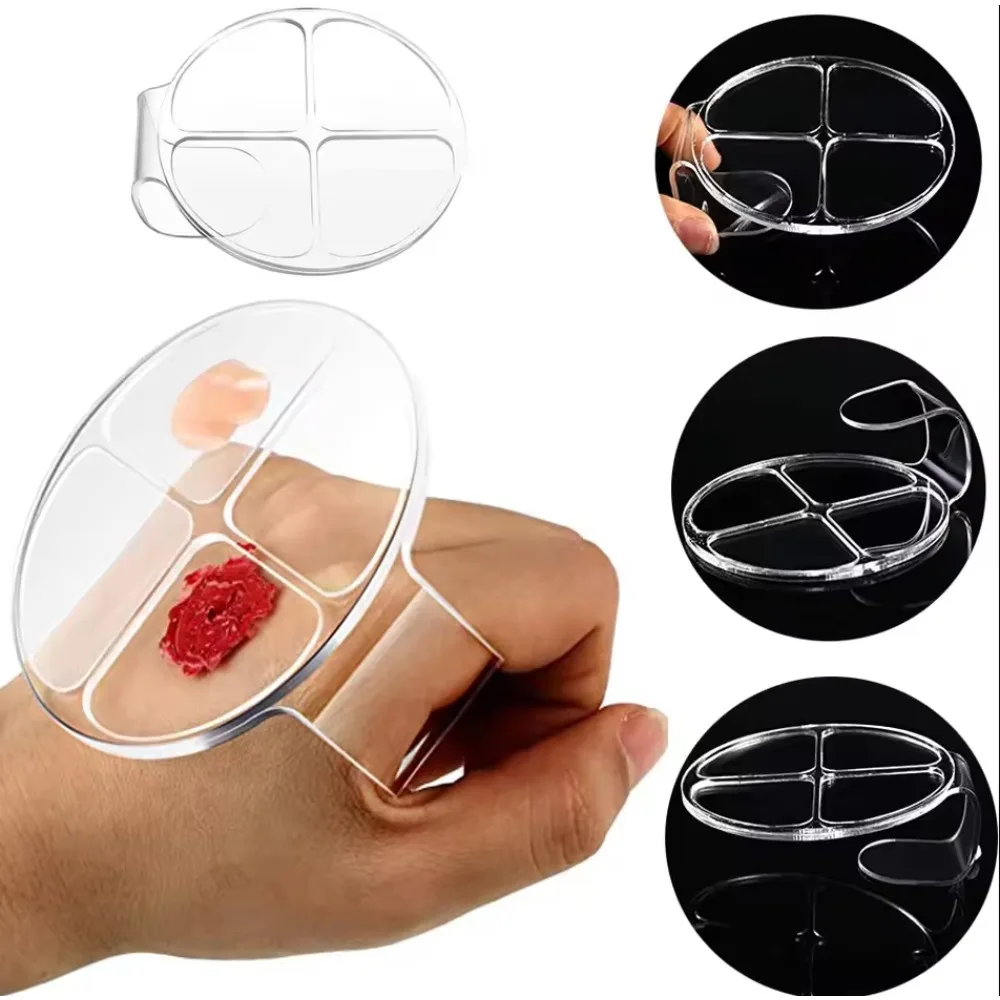 Acrylic Round Four Grid Color Mixing Plate, Liquid Foundation Makeup Tool, Suitable for Individuals and Beauty Salons