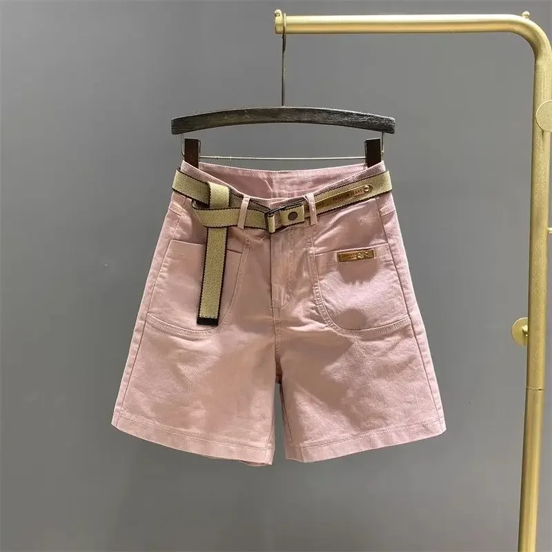 

High-waist elastic light-colored denim shorts women's summer 2024 new loose casual Joker A-word cropped pants cargo pants women