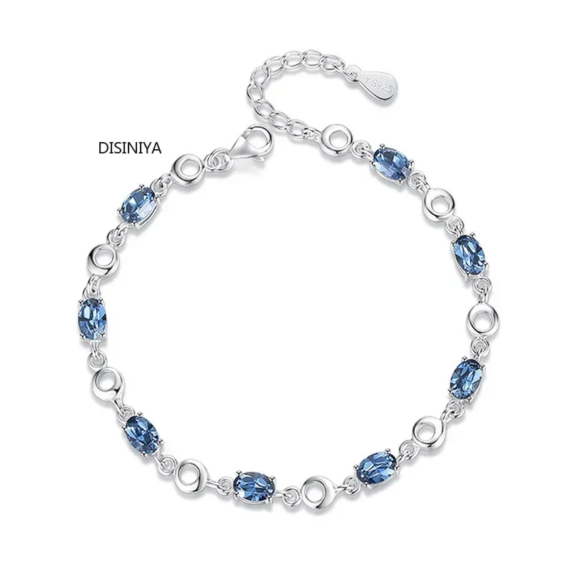 Women's Blue Topaz Bracelet: 925 Silver Plated Gem Bracelet, for Women's Birthday, Adjustable Size S80061