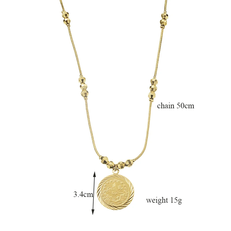 New Trendy Ancient Coin Necklace Pendant Gold Color Arabic Turkish Totem Pendants Unisex Chain Necklace Bijux Marriage