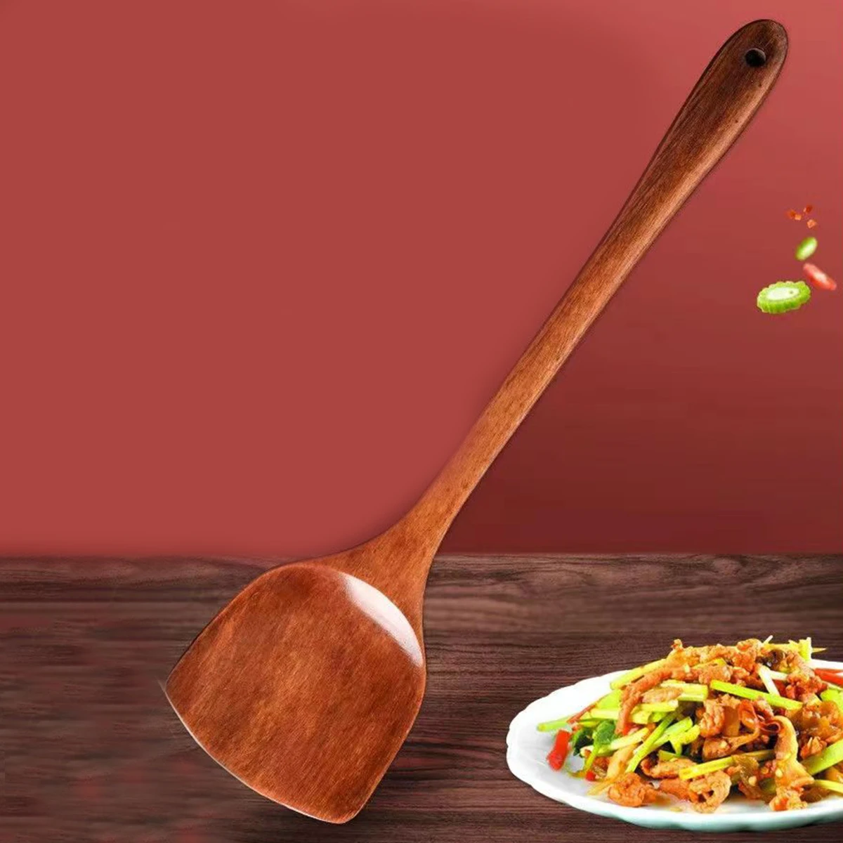 Household Wooden Spatula, Non-stick Pan, Special for Housework, Long Handle, Wooden Cooking Spatula, 1 Piece