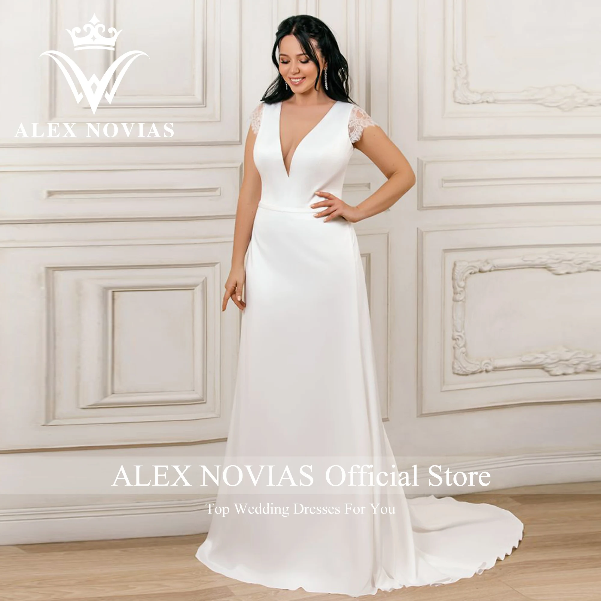 Alice NOVIAS – robe De mariée en Satin, grande taille, col en v, dos nu, applications, nouvelle collection, 2023