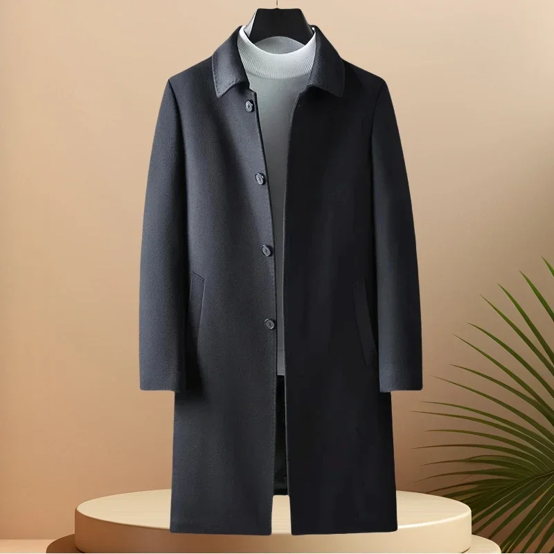 

Men's lapel wool coat autumn and winter new business casual coat long warm men's windbreaker