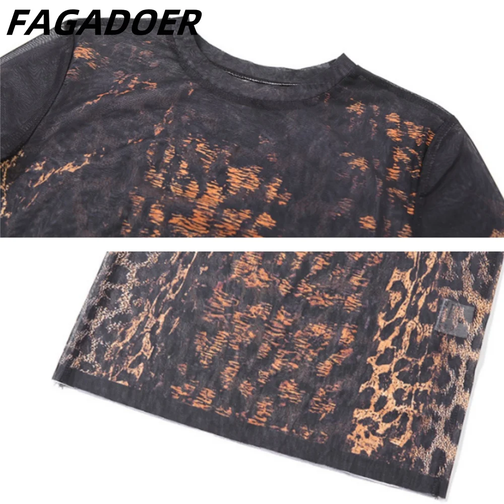 FAGADOER Retro Leopard พิมพ์ชุดผู้หญิงเซ็กซี่ดูผ่าน Patchwork ชุดเดรสสาวร้อน Night Party Clubwear Vestidos