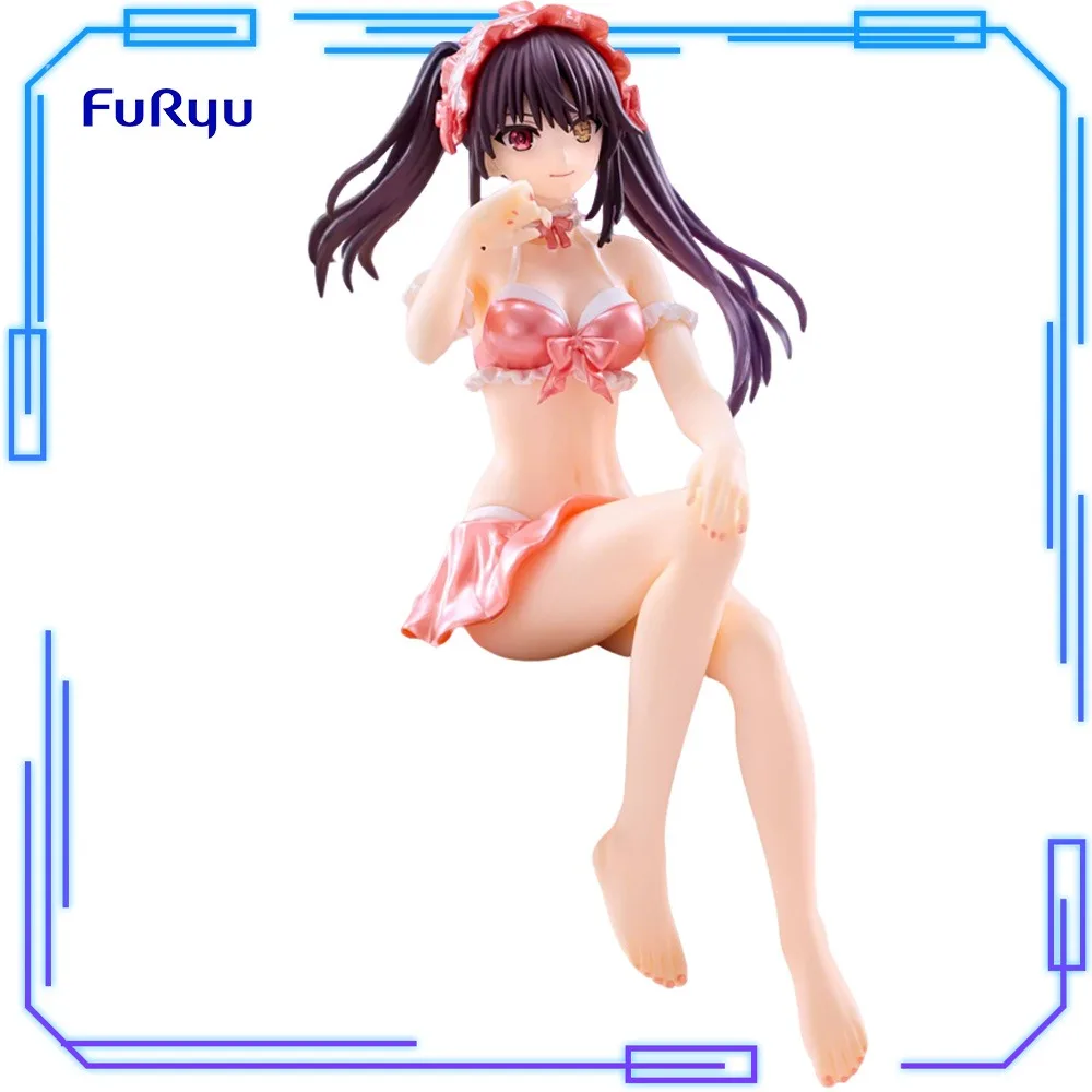 En Existencia, Figura Original de FuRyu del Anime Date A Live, V Tokisaki Kurumi en Traje de Baño, Versión Rojo Pastel, 15 cm, Modelo de Juguete, Figura de Noodle Stopper