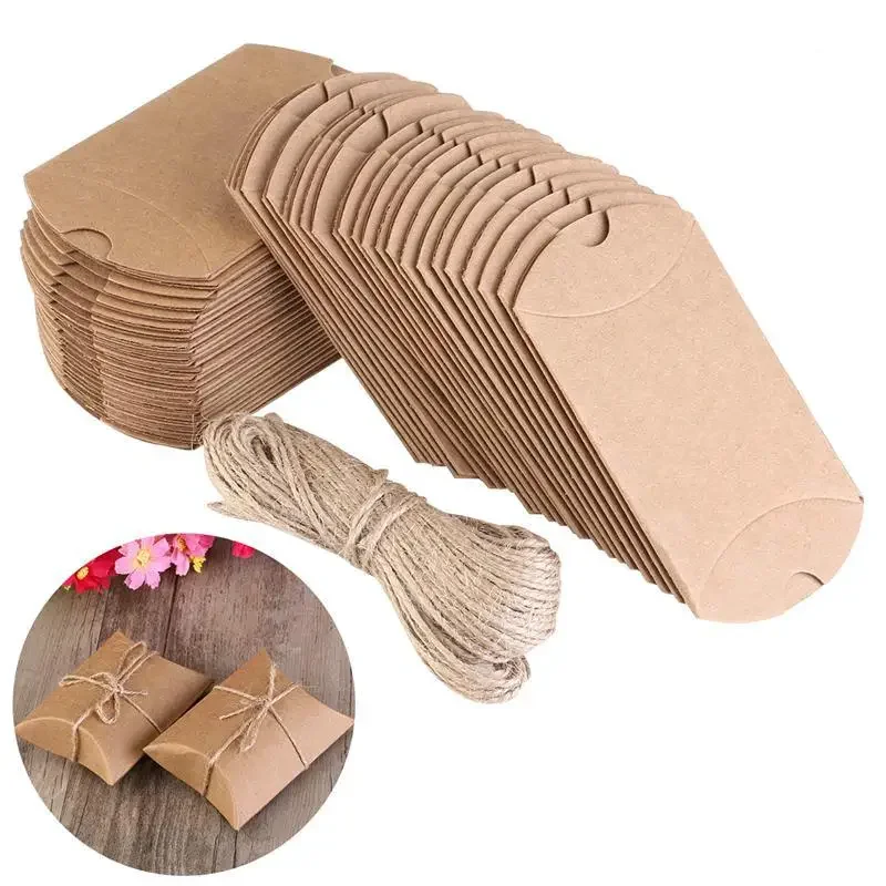 10Pcs Kraft Vintage Boxes Brown Shabby Rustic Wrapping Candy  with Rope Wedding Favor Pack