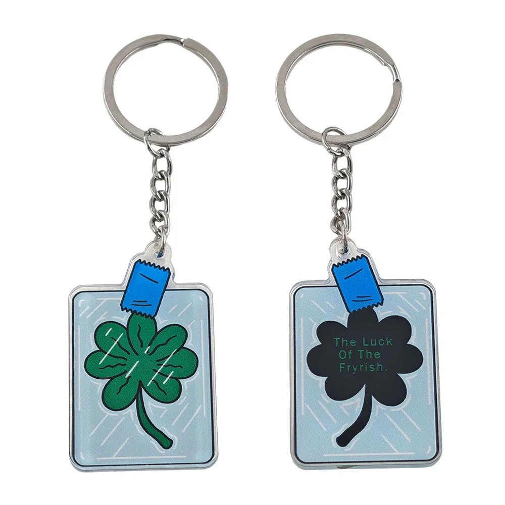 Lucky Seven Leaf Grass Acrylic Keychain Funny Lucky Plant Key Ring Double Sided Pattern Cartoon Pendant Anime Peripheral Gift