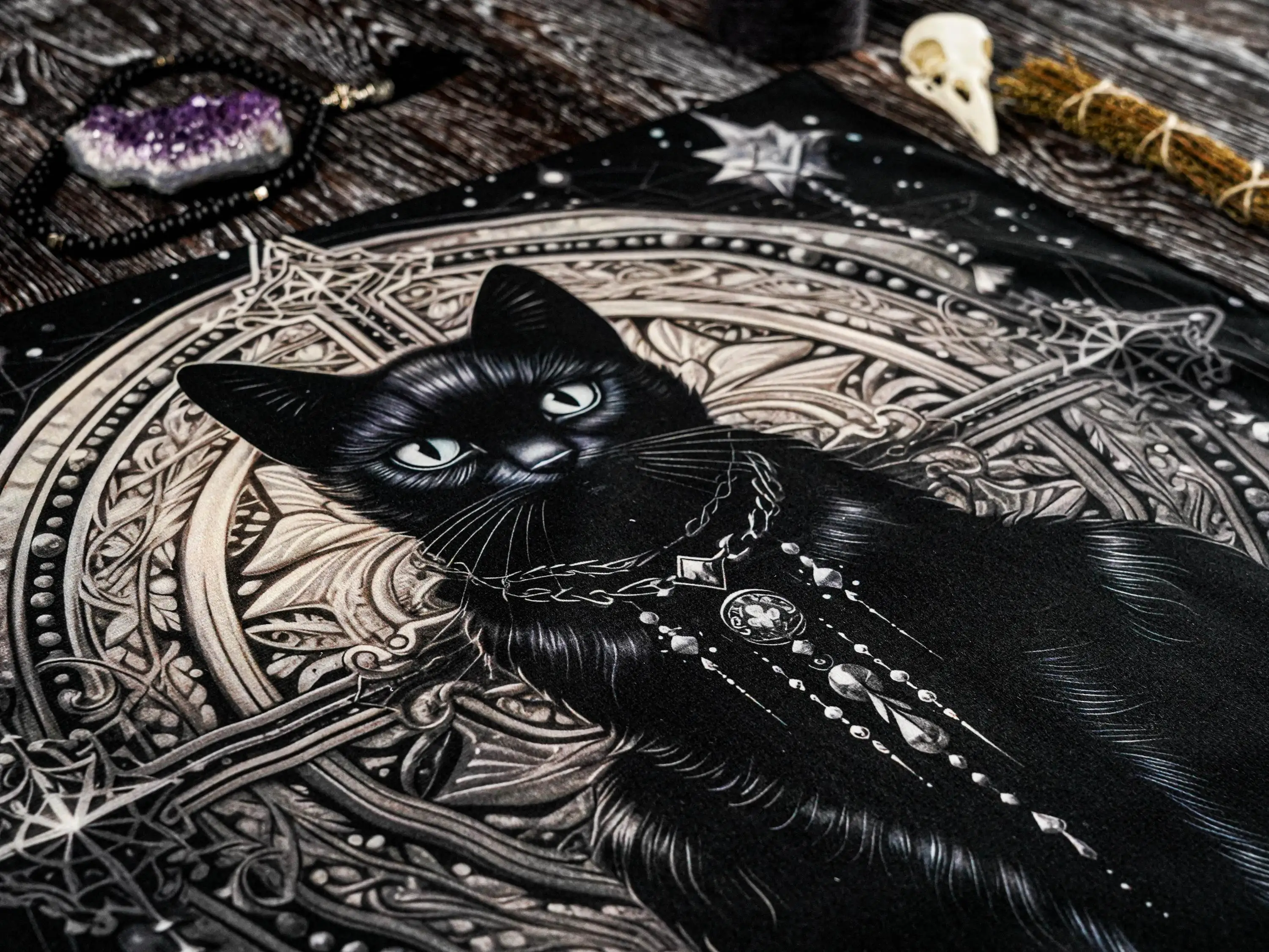 VIKAMA Dark Black Cat Star Array Tablecloth Gothic Mysterious Witch Altar Cloth Tarot Divination Tarot Card Tablecloth