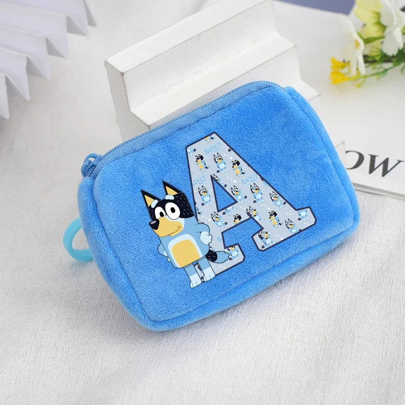 Blueyi bingo quadrado moeda bolsa dos desenhos animados carta A-Z impresso carteira de pelúcia meninos meninas kawaii portátil mini saco de armazenamento presente aniversário