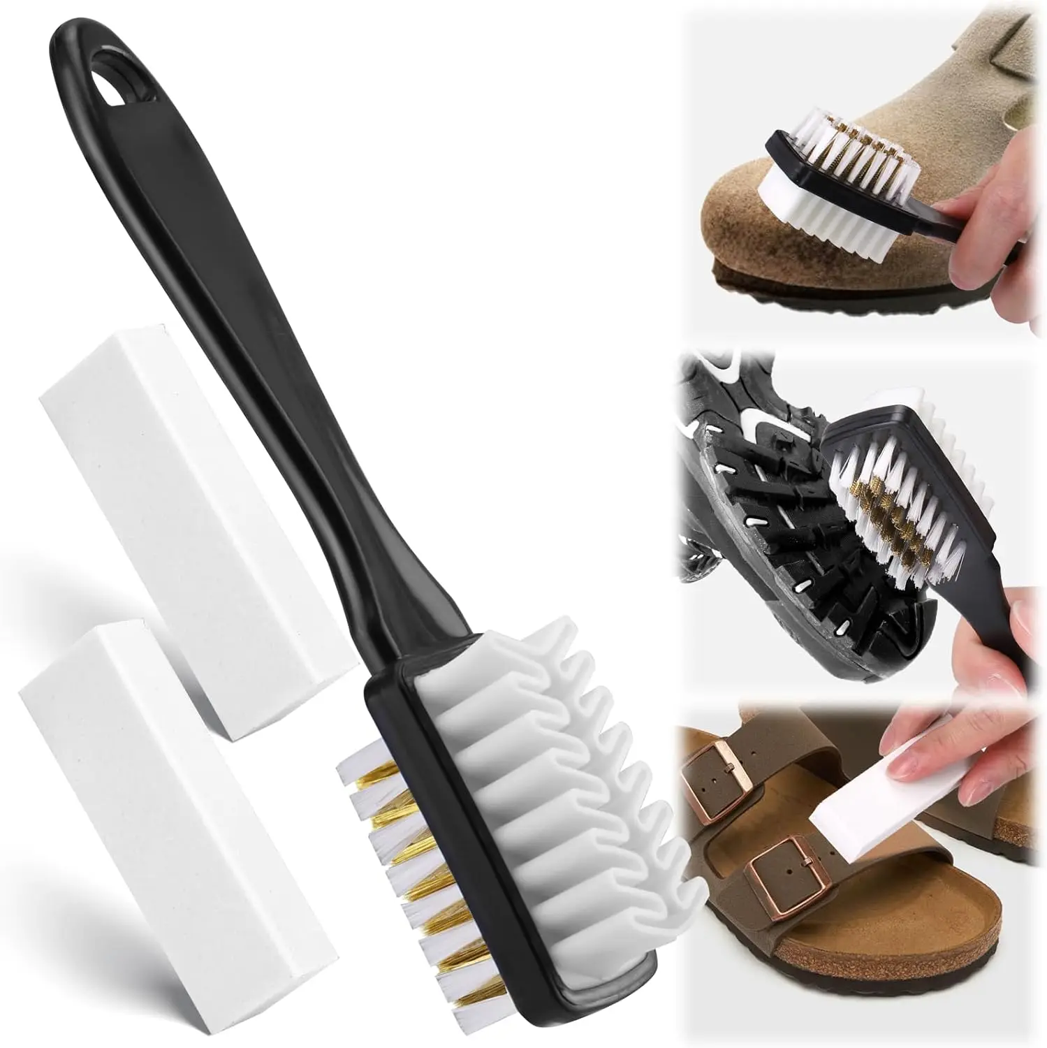 

Suede & Nubuck Shoe Cleaning Brush Kit, 3-Piece Care Set with 2-in-1 Brush and Eraser for Sandals, Clogs, Leather Footbeds