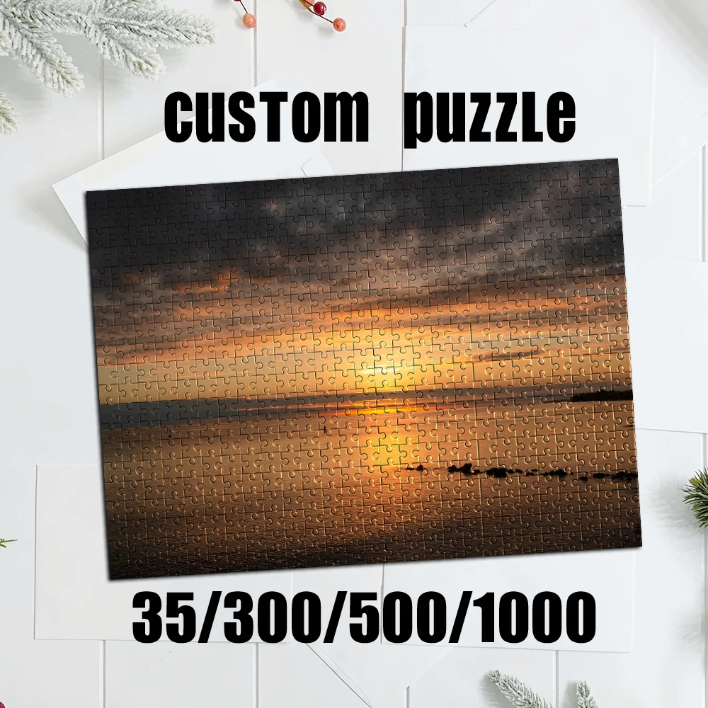 Personalisiertes individuelles Fotopuzzle, individuelles DIY-Puzzle mit ruhigem Sonnenuntergang am Meer, handgefertigte Puzzles, Fotowandkunst